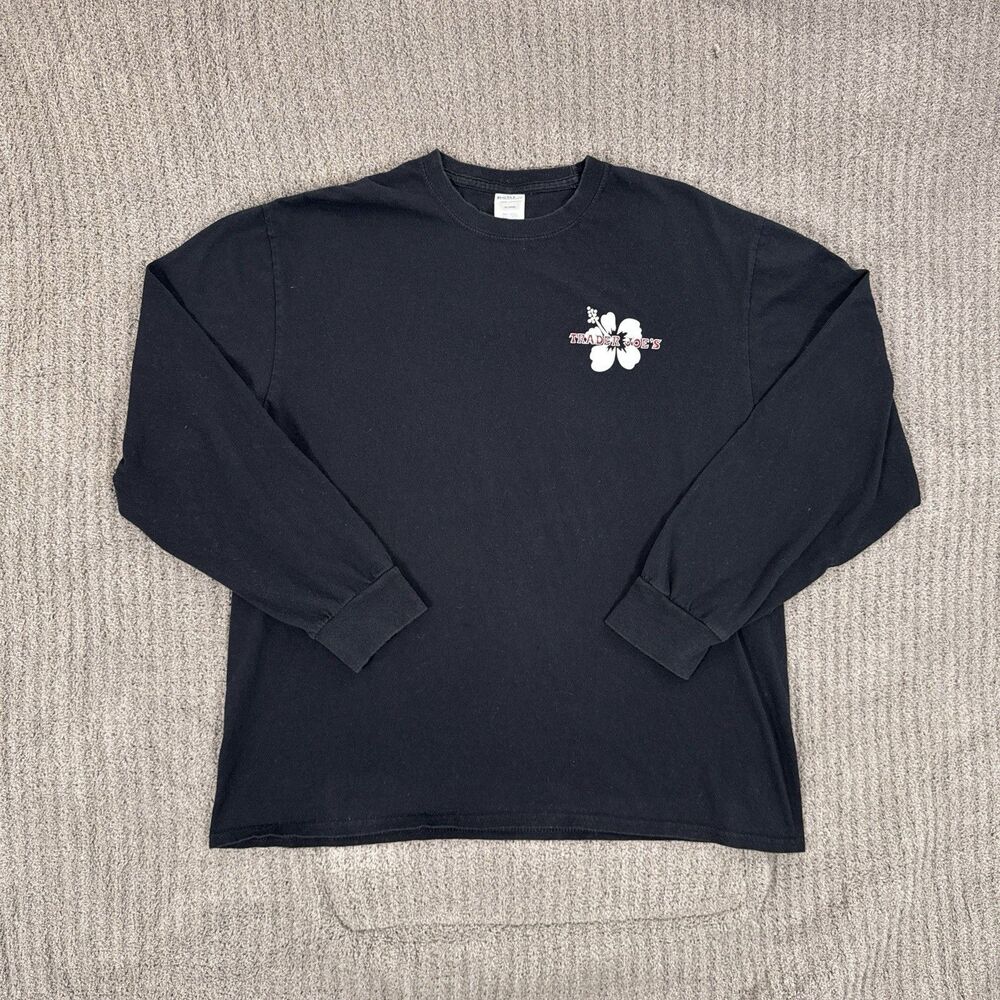 Trader Joe's Black Hibiscus Graphic Employee Long Sleeve T-Shirt Unisex Sz XL